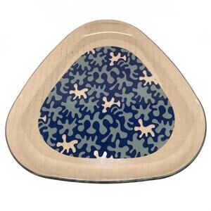 Vintage IKEA Triangular Glass Plate with Blue Abstract Pattern